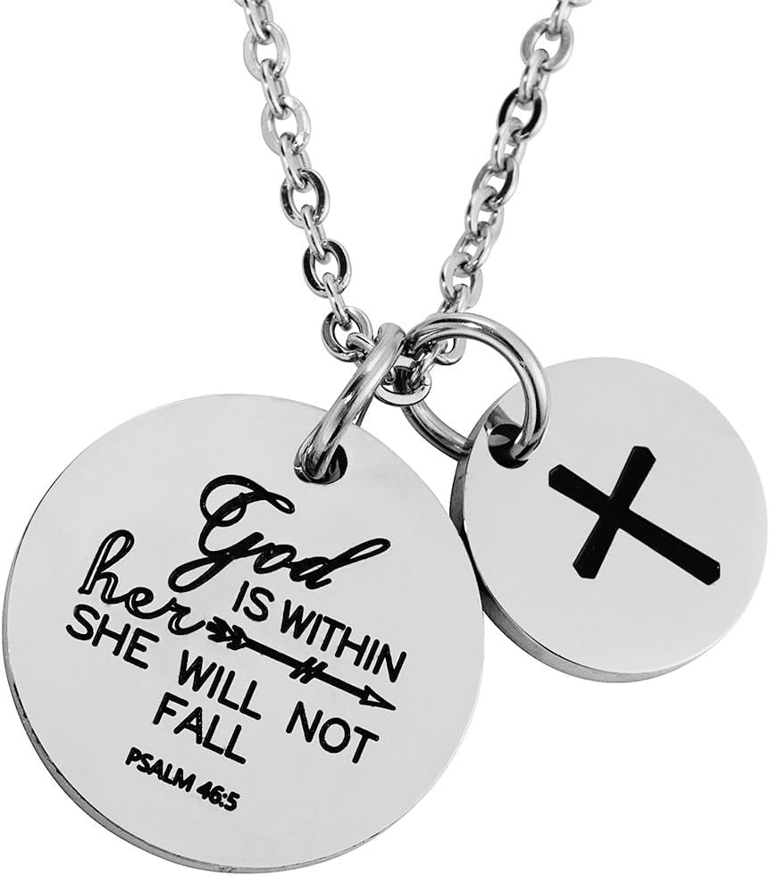 Bible Verse Necklace Cross Charm 