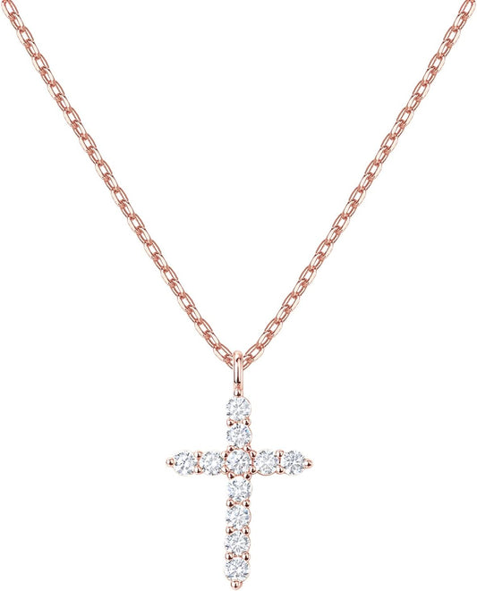 14K Gold Plated Cubic Zirconia Cross Necklace for Women | Cross Faith Pendant Necklaces