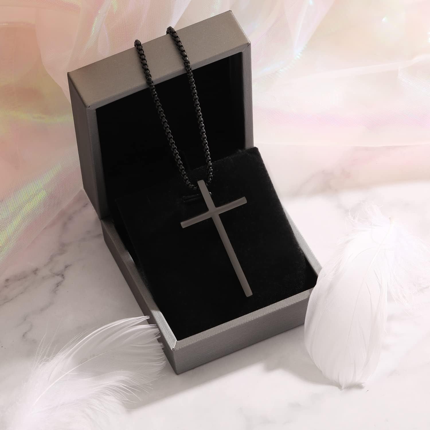 Gold Cross Necklace for Men, Cool Mens Cross Necklaces, Stainless Steel Cross Chain for Men, Fashionable Cross Pendant Jewelry Gifts for Men Women Boys Girls 23 Inch(Black)