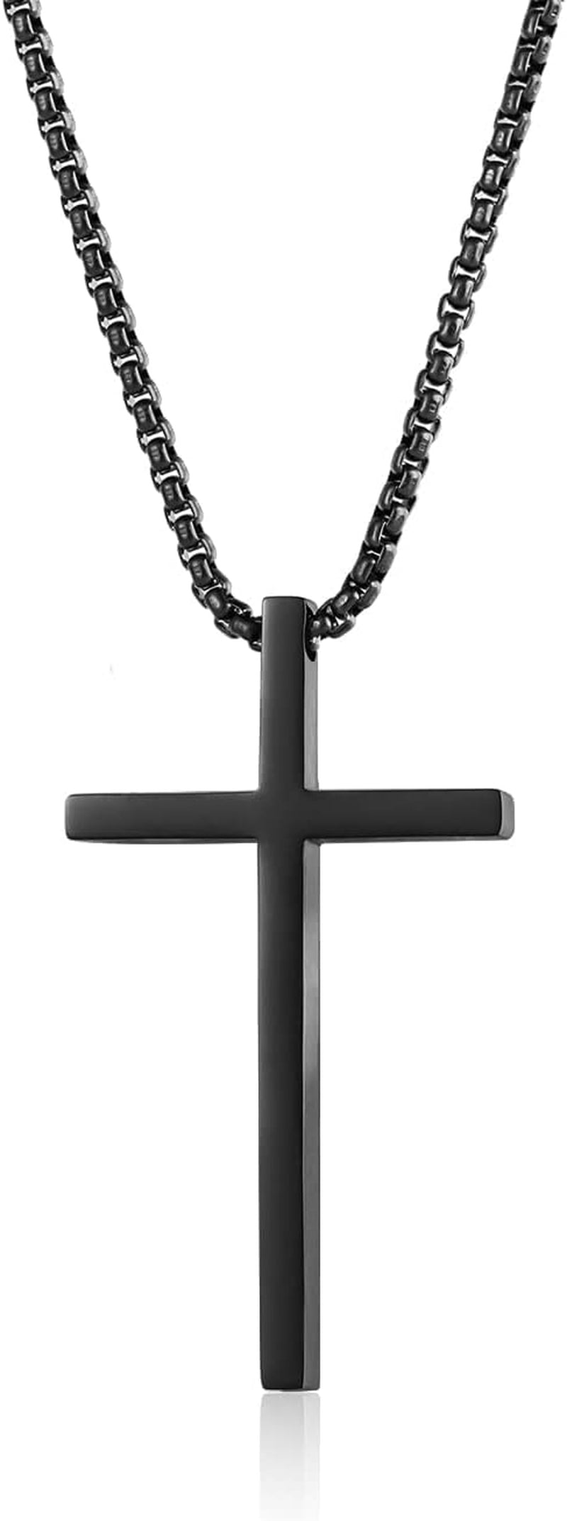 Gold Cross Necklace for Men, Cool Mens Cross Necklaces, Stainless Steel Cross Chain for Men, Fashionable Cross Pendant Jewelry Gifts for Men Women Boys Girls 23 Inch(Black)