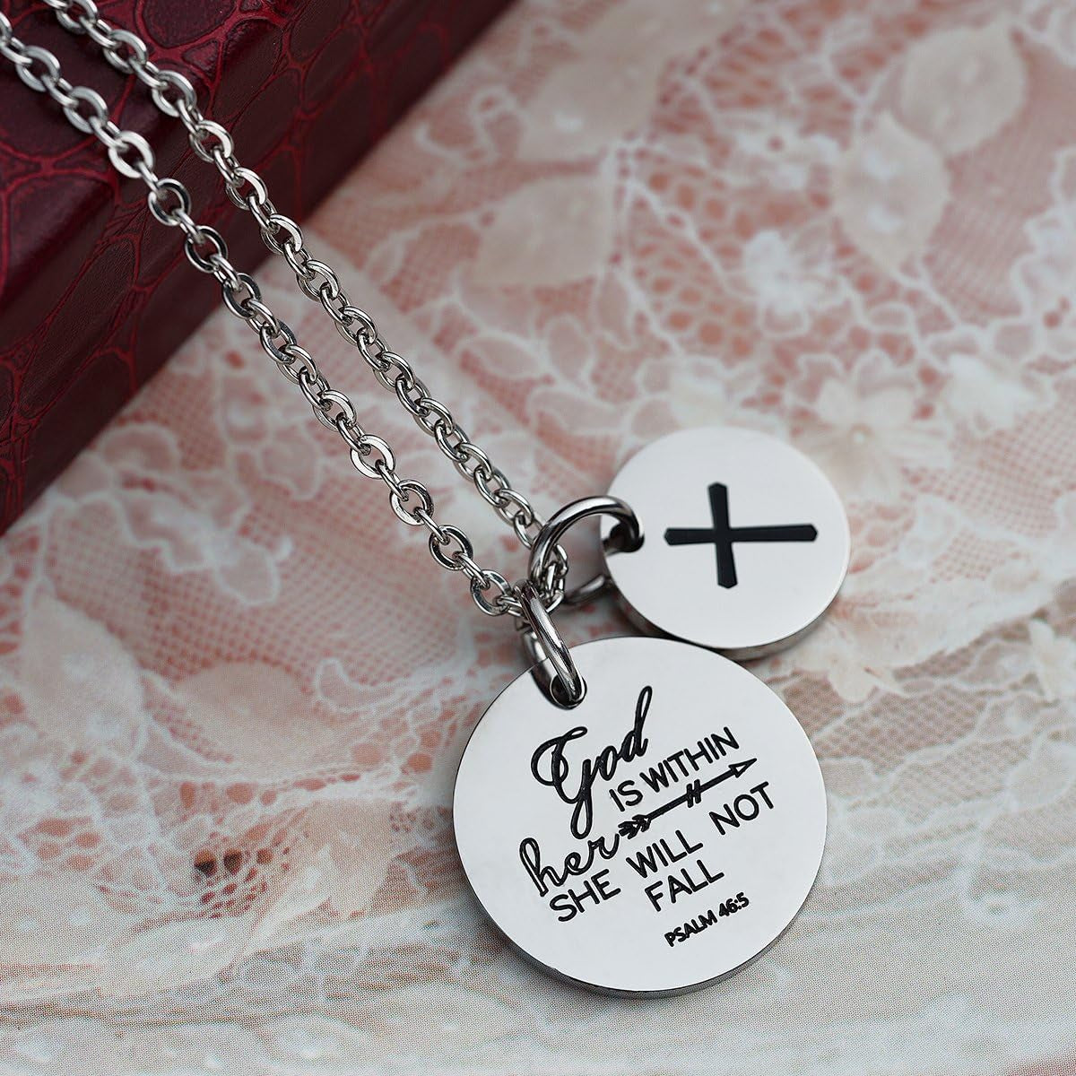 Bible Verse Necklace Cross Charm 