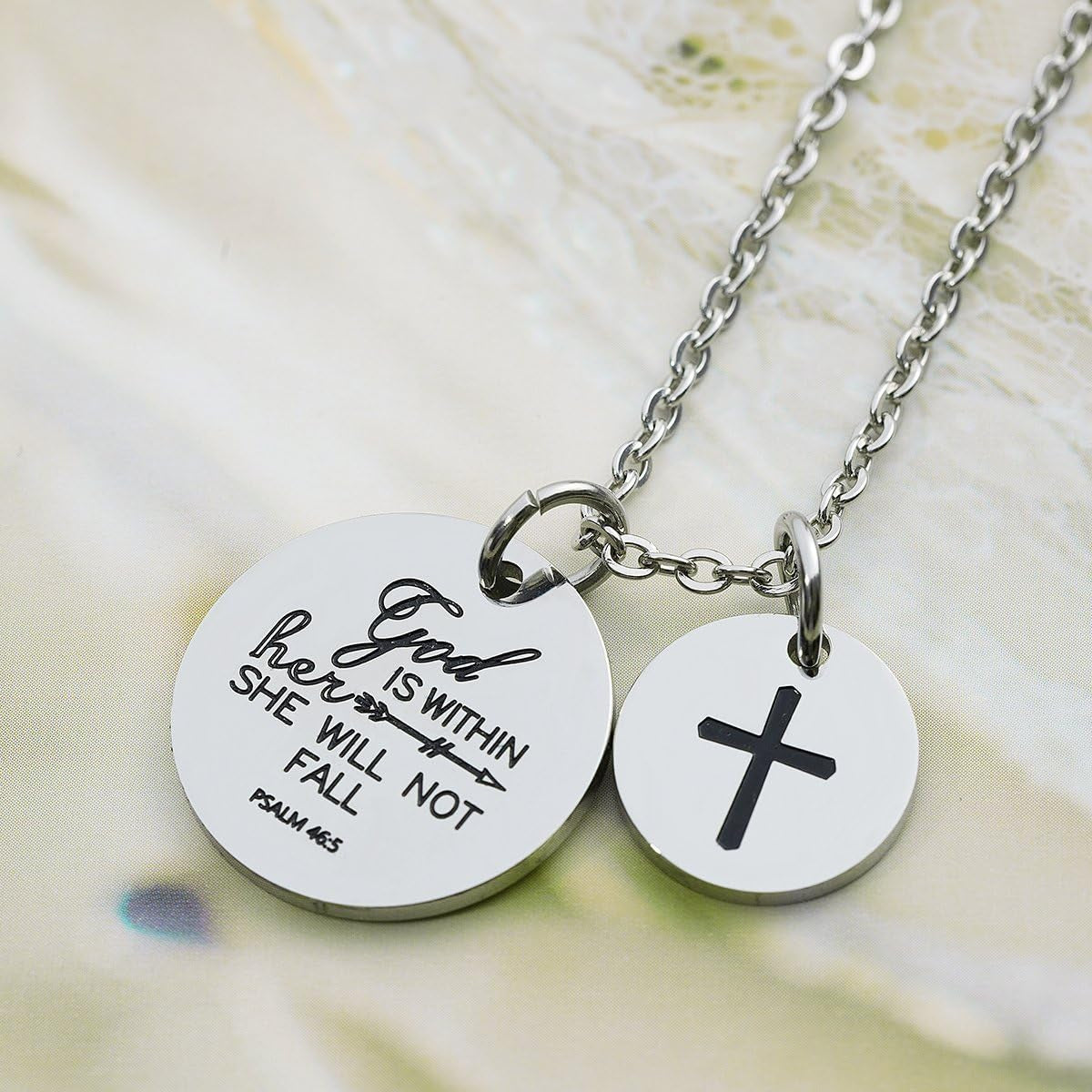 Bible Verse Necklace Cross Charm 