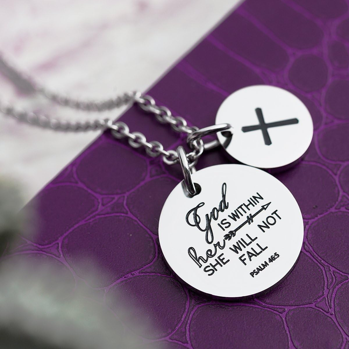 Bible Verse Necklace Cross Charm 